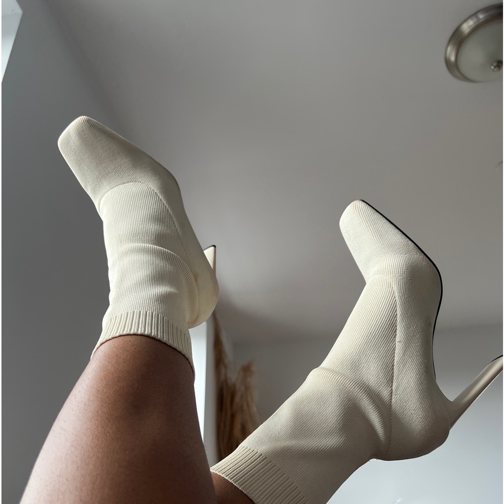 Cream Zara Knit Ankle Boots